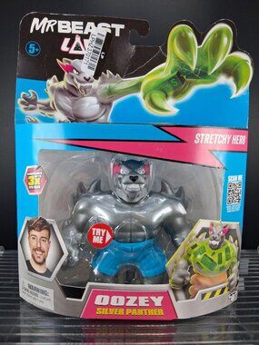 MrBeast Lab Oozy Silver Panther Stretchy Hero Toy